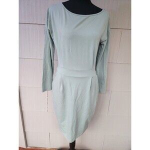 New Pretty Garden Dress Casual Long Sleeve Belted Sheath Dress Medium Gray Green